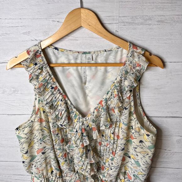 Lauren Conrad Blouse Womens Size XL Tiny Bird Print Babydoll Ruffle Pleated - Picture 9 of 16